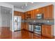 Modern kitchen features stainless steel appliances, granite countertops, and tile backsplash at 150 E Robinson St # 1023, Orlando, FL 32801