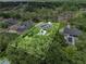 Overhead view of a property with solar panels, a pool, and meticulously landscaped yard surrounded by lush trees at 1536 Pine Island Rd, Kissimmee, FL 34744