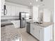 Modern kitchen with stainless steel appliances, granite counters, white cabinets, and a central island at 1568 Gardiner St, Haines City, FL 33844