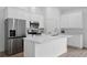 Modern kitchen with stainless steel appliances, white cabinets, an island, and light countertops at 436 Caraway Dr, Kissimmee, FL 34759