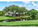 Backyard view of home overlooking water with mature trees providing shade at 6836 Bittersweet Ln, Orlando, FL 32819