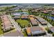 A high-angle shot showcases multiple residences surrounding a picturesque community pond at 10108 Sunnifa Aly, Orlando, FL 32832