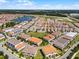 Aerial view of a meticulously planned community, featuring housing, a pond, and mature landscaping at 10108 Sunnifa Aly, Orlando, FL 32832