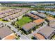 Vibrant aerial showcasing rows of homes with community amenities, a tranquil lake, and green landscaping at 10108 Sunnifa Aly, Orlando, FL 32832