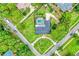 Aerial view showcasing a backyard with a pool, mature trees and green landscaping at 1071 Deer Run Dr, Winter Springs, FL 32708