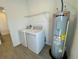 This laundry room has a new washer, dryer, and hot water heater at 15579 Water Spring Blvd, Winter Garden, FL 34787
