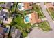 Neighborhood aerial view showcasing the backyard pools, fencing and manicured lawns at 2223 Fairmont Cir, Orlando, FL 32837