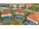 Aerial view of homes with screened-in pools and well-maintained lawns at 381 Cabello Dr, Davenport, FL 33837