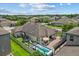 Aerial view showcasing the backyard with outdoor amenities: a patio, hot tub, pergola, and trampoline at 5182 Appenine E Loop, St Cloud, FL 34771
