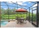 Relaxing screened patio area featuring a table and chairs, perfect for outdoor dining and enjoying the serene backyard view at 600 Egret Place Dr, Winter Garden, FL 34787