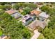 Aerial view of a two-story home with solar panels and a screened-in pool surrounded by lush greenery at 1706 Cheltenborough Dr, Orlando, FL 32835