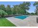 A backyard view of a large pool with stone tile and green landscaping at 1938 Filly Trl, Oviedo, FL 32765
