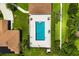 Overhead image showcasing a rectangular pool, surrounding patio space, and well-kept greenery for relaxation at 3404 Village Green Ct, St Cloud, FL 34772
