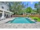 Inviting backyard pool with brick pavers, lush landscaping, covered patio and backyard fence at 624 Richmond Street, Orlando, FL 32806