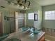 Bathroom featuring a glass vanity sink, glass block window, and glass enclosed shower at 2693 Maxwell W Ct, Kissimmee, FL 34743