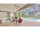 Covered patio with outdoor seating adjacent to screened in pool, perfect for entertaining at 3954 Old Dunn Rd, Apopka, FL 32712