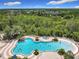 Overhead shot of community pool with a beach entry, a spa, lush landscaping, and waterfall features at 4334 Tolkien St, Orlando, FL 32828
