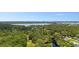 Aerial view showing a lake and homes surrounded by lush, mature trees and landscaping at 5531 Marys Villa Rd, Groveland, FL 34736