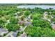Scenic aerial view showcasing a neighborhood with mature trees and well-maintained homes near a lake at 991 Hawthorne Cove Ct, Ocoee, FL 34761