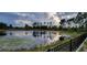 Picturesque view of a pond reflecting the sky, surrounded by lush greenery and pine trees at 17319 Million Lakes Ct, Clermont, FL 34714