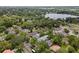 Picturesque aerial view of the neighborhood homes nestled among mature trees with a beautiful lake in the background at 3223 N Orange Ave, Orlando, FL 32803