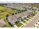 Scenic aerial view of new townhomes with well-manicured lawns in a vibrant community at 827 Grandin St, Davenport, FL 33837