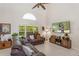 This living room features high ceilings, a mounted TV, and rustic furniture at 9966 Hidden Dunes Ln, Orlando, FL 32832