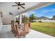 Covered patio with outdoor seating and ceiling fans, perfect for relaxing and entertaining at 10640 Tibbett St, Orlando, FL 32832
