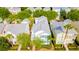 Aerial view of charming pastel-colored homes with metal roofs and lush tropical landscaping at 1545 Fairview Cir, Reunion, FL 34747