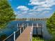 Beautiful lake view with a dock and fountain surrounded by community landscaping at 1909 Majorca Dr, Kissimmee, FL 34747