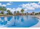 Community pool area with ample seating and lounge chairs, palm trees, and covered shelter at 2432 Riviera Ln, Minneola, FL 34715
