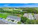 Beautiful aerial view of townhomes near a pond, complemented by lush landscaping and a serene atmosphere at 812 Benoi Dr, Davenport, FL 33896