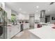 Modern kitchen with stainless steel appliances, white cabinetry, and a stylish tile backsplash at 945 Shawna Shrs, Haines City, FL 33844