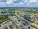 Wide aerial view showcases neighborhood near a pond, a green space and a road with well-maintained landscaping at 1224 Blackwater Pond Dr, Orlando, FL 32828