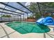 View of a screened in pool with a spa and an inflatable slide at 1224 Blackwater Pond Dr, Orlando, FL 32828