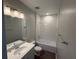 Bathroom with a single vanity, standard tub, and shower combination with subway tiles at 441 Lady Palm St, Apopka, FL 32703