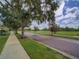 A quiet neighborhood street offers green space with mature trees and lush lawns at 7462 Bentonshire Ave, Windermere, FL 34786