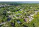 Expansive aerial view of homes nestled in a lush, green community with a lake in the distance at 815 E 11Th Ave, Mount Dora, FL 32757