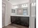 Modern bathroom features a double sink vanity, updated lighting, and glass-enclosed shower at 1159 Mountain Flower Ln, Davenport, FL 33837