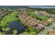 An aerial view of real estate nestled within a golf course community, featuring lakes and manicured landscaping at 13232 Alderley Dr, Orlando, FL 32832