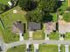 Aerial shot of well-maintained neighborhood and homes with mature landscaping and paved streets at 303 Mariana Way, Kissimmee, FL 34758