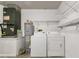 This laundry room is equipped with a washer, dryer, water heater, and storage shelves at 4018 August Ct, Casselberry, FL 32707