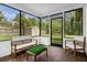 Enclosed patio with comfortable seating and serene views of the lush backyard at 531 Wigman Dr, Eatonville, FL 32751