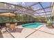 Private screened-in pool area with outdoor seating and lush landscaping in a beautiful backyard at 636 Milan Dr, Kissimmee, FL 34758
