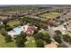 Aerial view of a community featuring a pool, clubhouse, playground and lush greenery at 14460 Orchard Hills Blvd, Winter Garden, FL 34787