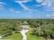 Aerial view of a house showcasing the curved driveway and mature trees surrounding the property at 1879 Odham Dr, Deltona, FL 32738