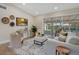 Cozy living room with plush seating, a large sliding glass door, and serene views of the pool at 1926 Natalen Rd, Winter Park, FL 32792