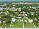 Wide aerial shot of a community nestled among lush trees, showcasing a neighborhood with well-maintained lawns and scenery at 216 N Riverside Dr, Edgewater, FL 32132