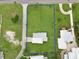 Aerial view of a large property with a well-maintained lawn, featuring a clear blue border for property lines at 216 N Riverside Dr, Edgewater, FL 32132