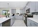 Modern kitchen with gray cabinetry, stainless appliances, and ample counter space with a view to the backyard at 4908 Lotta Ct, St Cloud, FL 34772